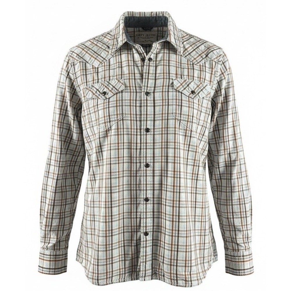 CODY JAMES Western Shirt Mens Medium Plaid Snap Button Cotton Pearl Snap